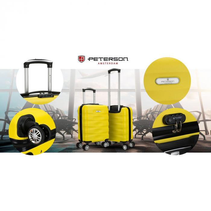 Valiză mică de cabină galbenă cu roți detașabile - Peterson PTR-PTN 5806-W-XS-4428 Y [10]
