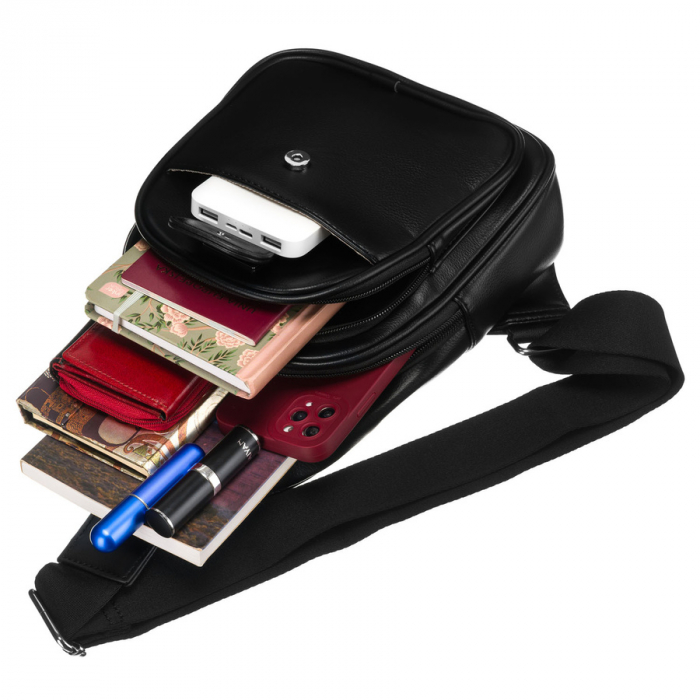 Geantă funcțională neagră pentru femei cu curea lată reglabilă, geantă crossbody, piele ecologică, Peterson PTR-PTN SSY-1-PIL BLACK [9]