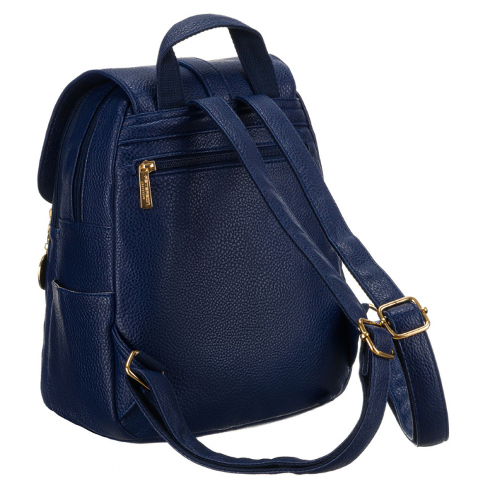 Rucsac elegant de damă bleumarin cu clapă decorată cu accesorii aurii, piele ecologică Peterson PTR-PTN SPY-2-F19 NAVY [5]