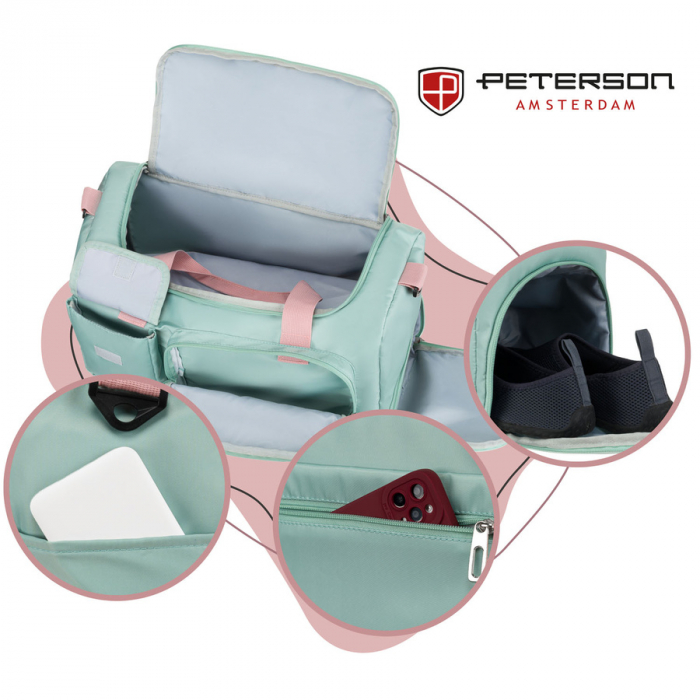 Geantă de călătorie cu fermoar din poliester verde și roz - Peterson PTR-PTN 23032-8281 GRE-P [5]