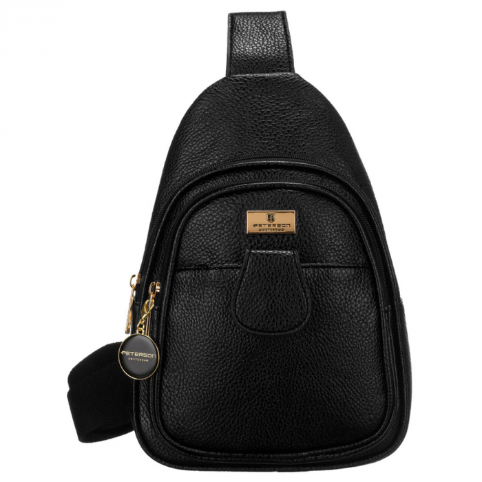 Geantă crossbody neagră pentru femei, rucsac, pe un singur umăr, piele ecologică, Peterson PTR-PTN SSY-1-F19 BLACK [1]