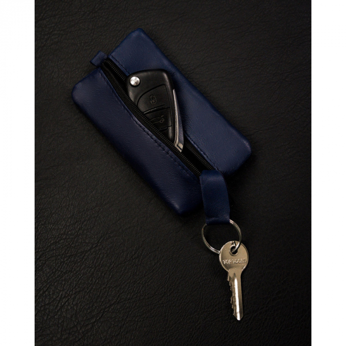 Husa pentru chei din piele de culoare bleumarin cu inchidere cu fermoar PTR-KC-02-PDM NAVY [4]