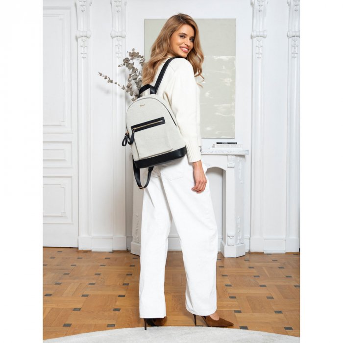 Rucsac mare, urban, pentru femei, de culoare bej, din pânză Peterson PTR-PTN CAN-05 NAT-BLACK [10]