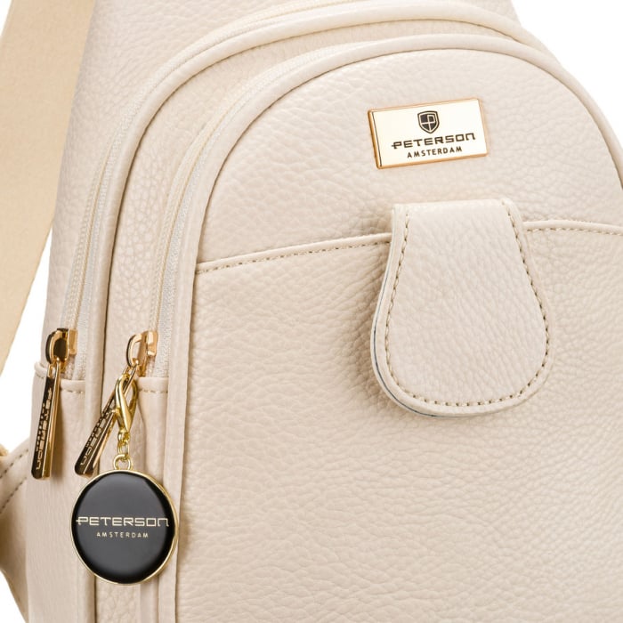 Geantă de damă bej cu curea lată crossbody din material textil, rucsac pe un umăr, piele ecologică, Peterson PTR-PTN SSY-1-F19 L.BEIG [3]