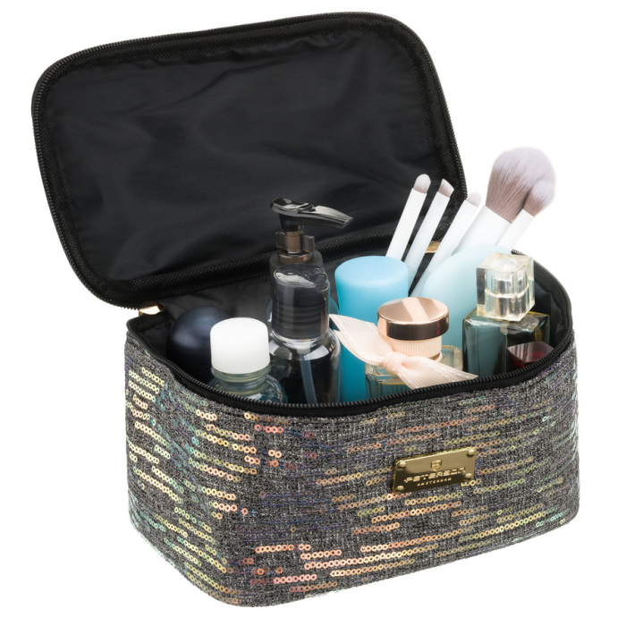 Geantă cosmetică de călătorie din material sintetic negru, decorată cu paiete - Peterson PTR-PTN KOS-DA-18-3545 B [7]