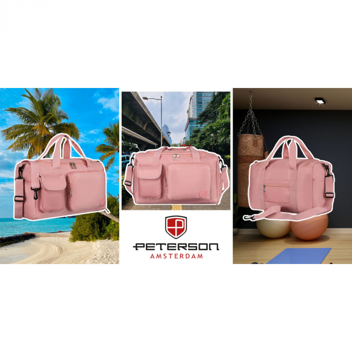 Geantă de voiaj roz din poliester cu buzunare exterioare - Peterson PTR-PTN 23032-8298 PINK [2]