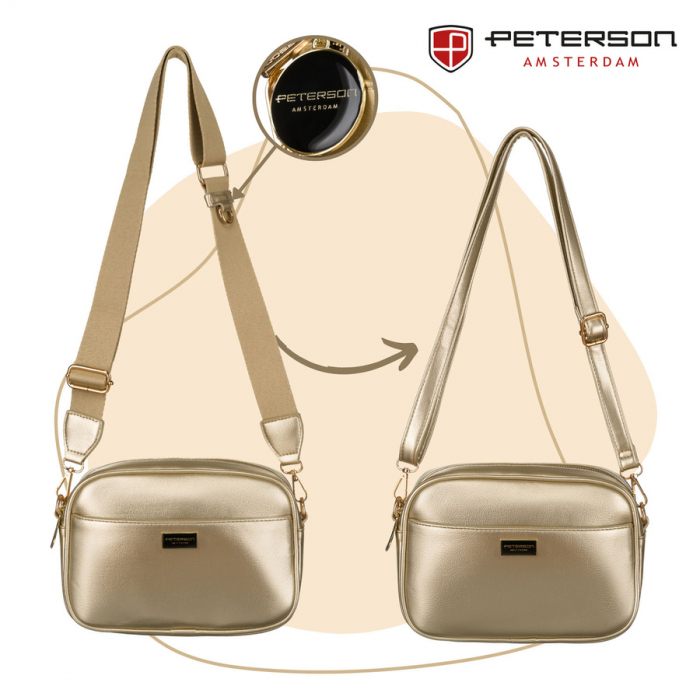 Geantă de damă aurie strălucitoare, din piele ecologică, de la Peterson PTR-PTN STY-2-PIL GOLD [10]
