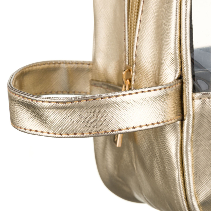 Geantă cosmetică aurie din material sintetic, cu mâner confortabil și panou transparent - Peterson PTR-PTN KOS-DA-21 L.GOLD [7]