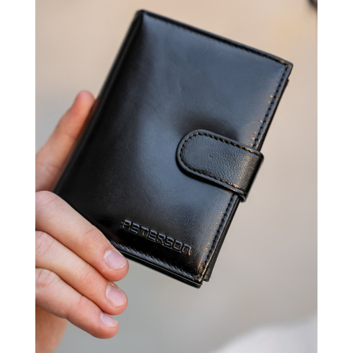 Set cadou: portofel vertical bărbătesc din piele neagră cu sistem RFID și curea din piele ecologică - Peterson [3]