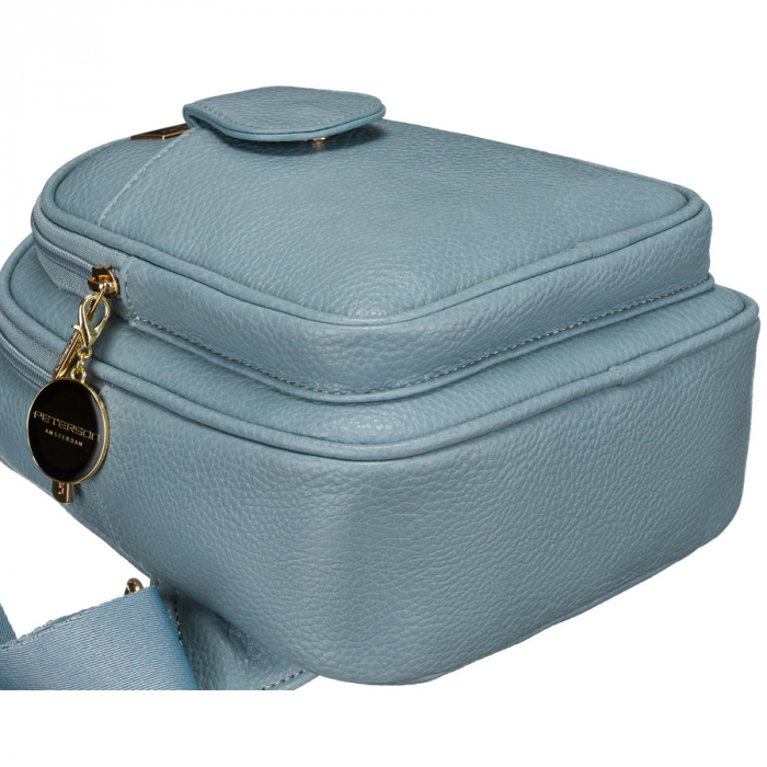 Geantă mică elegantă de damă, albastră, din piele ecologică, decorată cu accesorii aurii, geantă crossbody Peterson PTR-PTN SSY-1-F19 BLUE [5]
