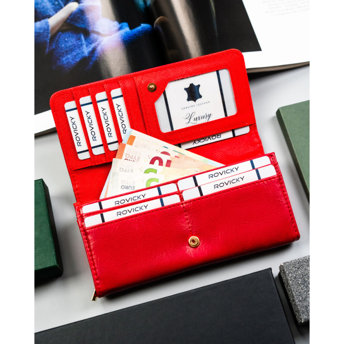 Portofel orizontal clasic pentru femei din piele ecologică, roșu, cu capsă 4U CAVALDI PTR-CHWJ-05-4825 [5]