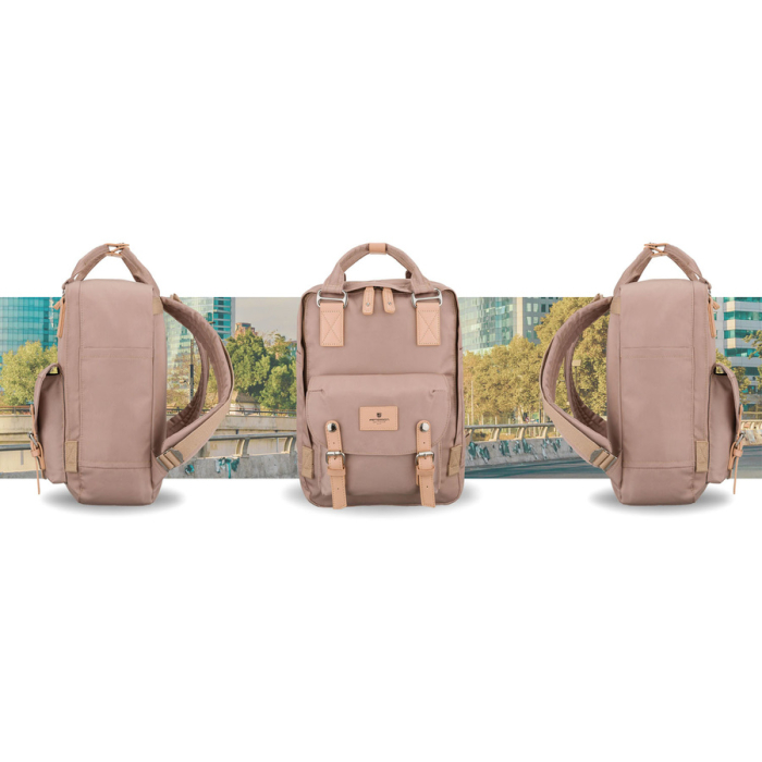 Rucsac bej, mare, pentru femei, confecționat din poliester și piele ecologică - Peterson PTR-PTN GAMMA BEIGE [14]