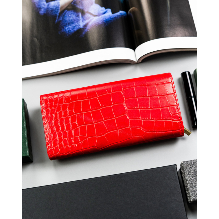 Portofel mare de damă roșu din piele ecologică, model în relief - 4U CAVALDI PTR-CHWJ-05-4788 [4]