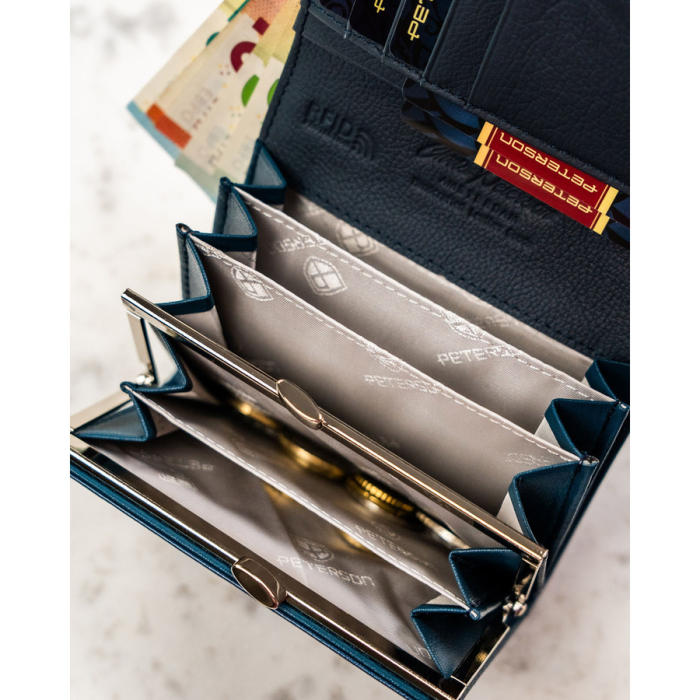 Portofel orizontal pentru femei din piele naturală și ecologică, bleumarin, cu sistem RFID - Peterson PTR-PTN PX30-F773 NAVY [9]