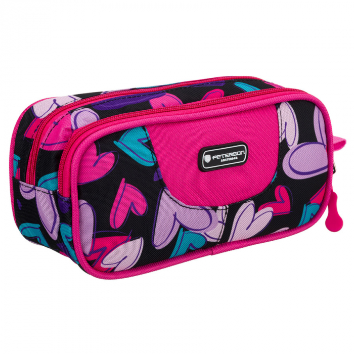 Penar școlar multicolor din poliester cu inimioare, închis cu fermoare - Peterson PTR-PTN MOTYLEK-5189 G54 [1]