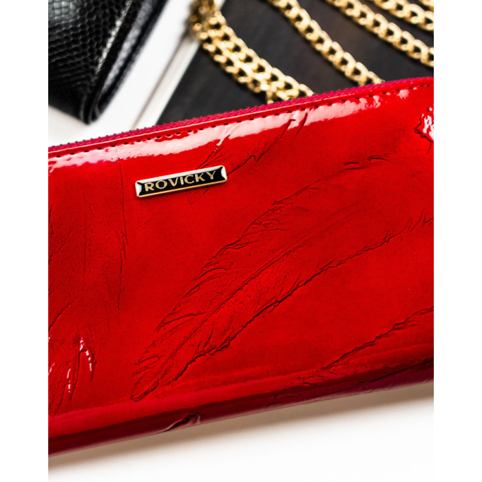 Portofel mare de damă cu fermoar, roșu, piele lăcuită, naturală și ecologică, RFID STOP - Rovicky PTR-RPN-25-YM-5814 [4]