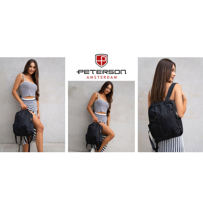 Rucsac negru din nailon pentru femei cu curea de bagaj - Peterson PTR-PTN JN-09-0047 BLACK [8]