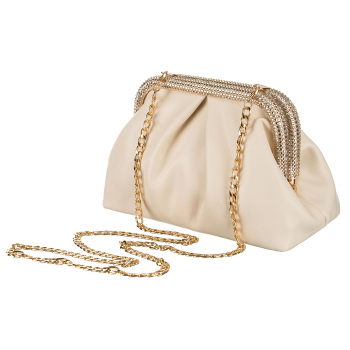 Geantă tip clutch bej pentru femei, din piele ecologică, suspendată pe un lanț - Rovicky PTR-R-XS020-4160 BEIGE [3]