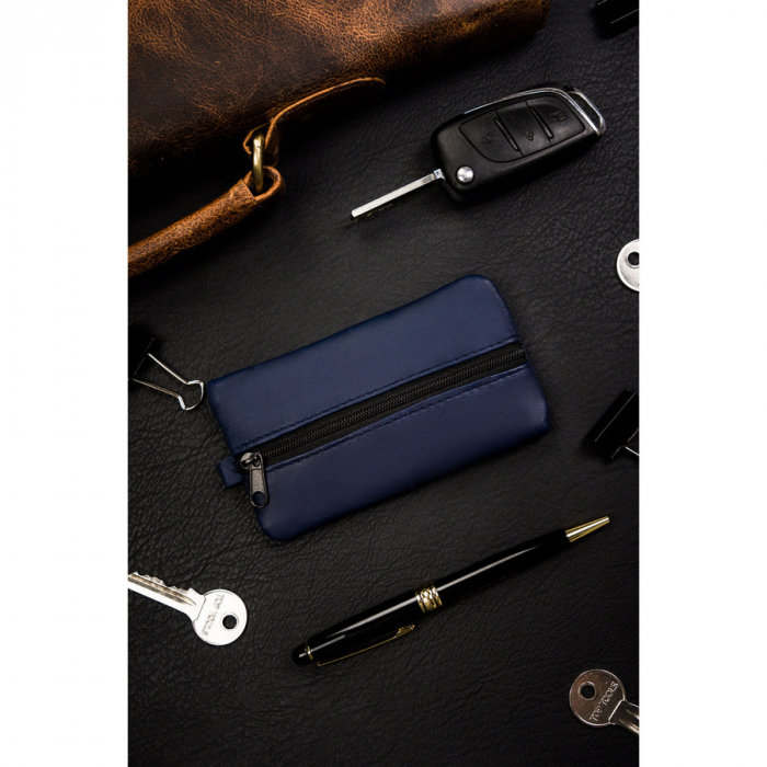 Husa pentru chei din piele de culoare bleumarin cu inchidere cu fermoar PTR-KC-02-PDM NAVY [2]