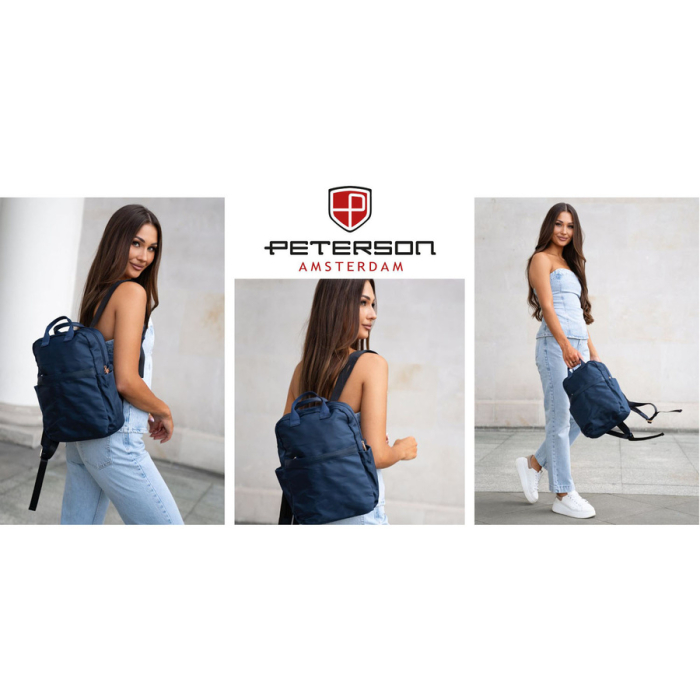 Rucsac de damă bleumarin din nylon cu bretele reglabile și închidere cu fermoar - Peterson PTR-PTN JN-08-9997 NAVY [10]