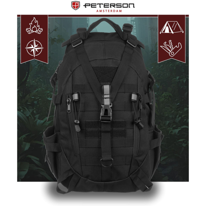 Rucsac militar sport negru cu bretele reglabile - Peterson PTR-PTN BL075-8076 BLACK [3]