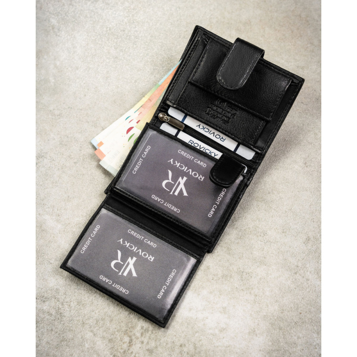 Portofel vertical bărbătesc din piele naturală neagră cu închidere cu capsă - Rovicky PTR-0720L-RVD-0246 BLACK [6]