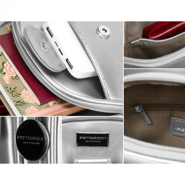 Geantă de umăr argintie la modă pentru femei din piele ecologică, geantă crossbody, Peterson PTR-PTN SSY-1-PIL SILVER [8]