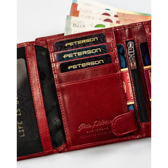 Portofel de damă din piele naturală, de culoare roșie, cu închidere cu capsă - Peterson PTR-PTN 70614-9-TVT RED [9]