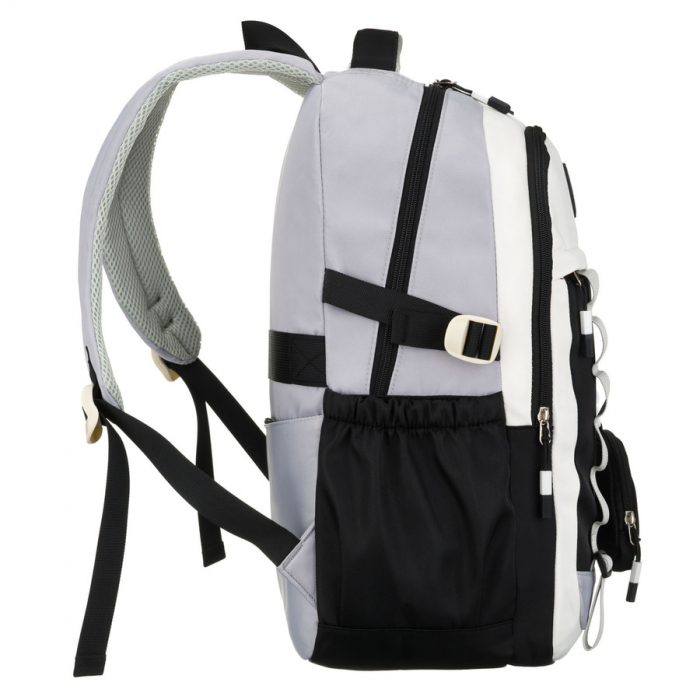 Ghiozdan școlar alb-negru din poliester cu o husă suplimentară practică - Peterson PTR-PTN 8603-1310 BLACK [3]