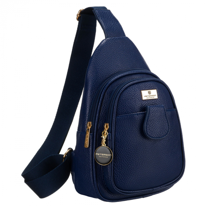 Geantă mică de umăr sau crossbody pentru femei, urbană, bleumarin cu accesorii aurii, piele ecologică, Peterson PTR-PTN SSY-1-F19 NAVY [2]
