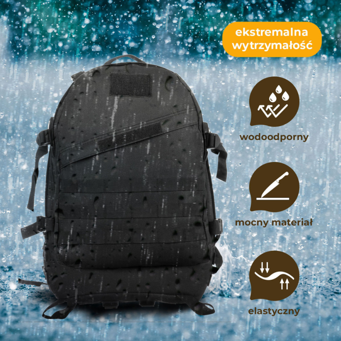 Rucsac militar negru cu bretele reglabile, trei compartimente - Peterson PTR-PTN BL003-8069 BLACK [14]