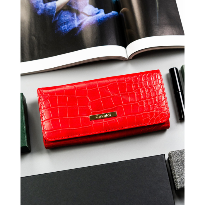 Portofel mare de damă roșu din piele ecologică, model în relief - 4U CAVALDI PTR-CHWJ-05-4788 [2]