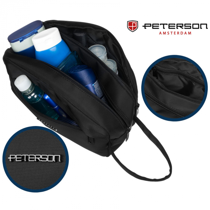 Geantă pentru cosmetice de călătorie din poliester neagră pentru bărbați cu închidere cu fermoar - Peterson PTR-PTN KOS-YG-02 BLACK [7]