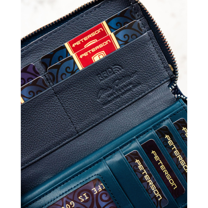 Portofel-penar pentru femei din piele naturală și ecologică, de culoare bleumarin, cu închidere cu fermoar - Peterson PTR-PTN PX25-F773 NAVY [7]