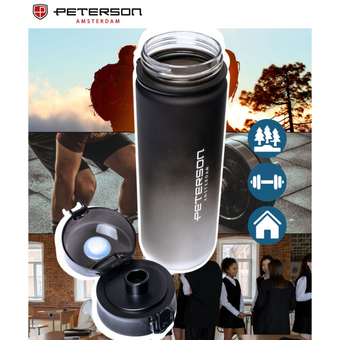 Sticlă de apă din tritan alb-negru cu șnur practic - Peterson PTR-PTN HY-001-750-9515 [1]