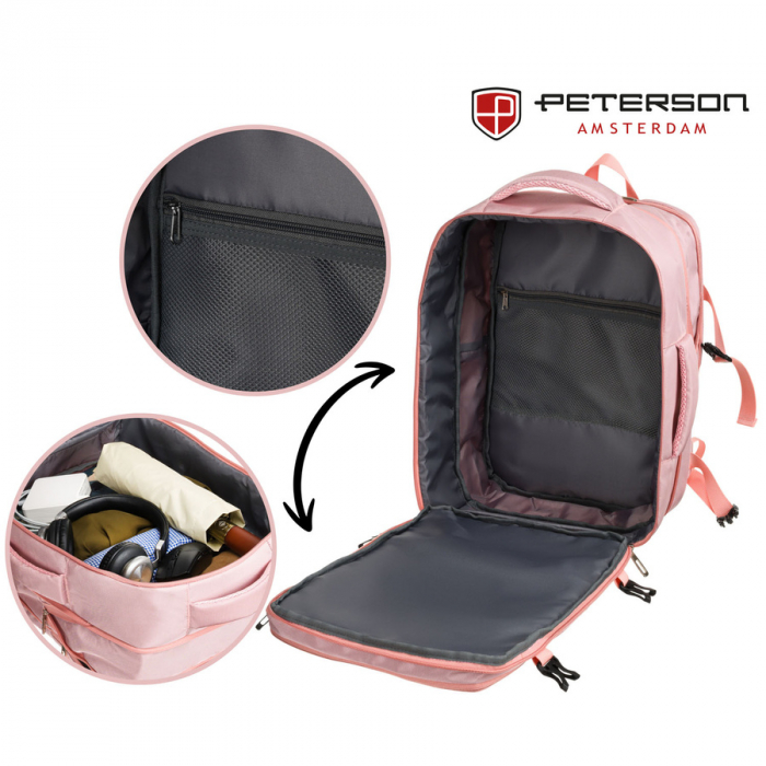 Rucsac cu spațiu pentru laptop roz, suspendat pe bretele reglabile - Peterson PTR-PTN 24403-6942 PINK [12]
