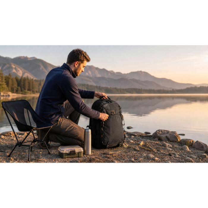 Rucsac mare, cu două compartimente, din poliester negru, pentru turiști - Peterson [25]