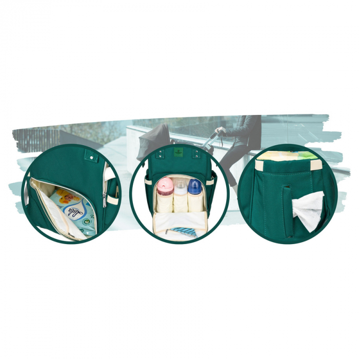 Rucsac multifunctional pentru mamici cu buzunare cu fermoar de culoare verde - Peterson PTR-PTN MB1-5985 GREEN [12]