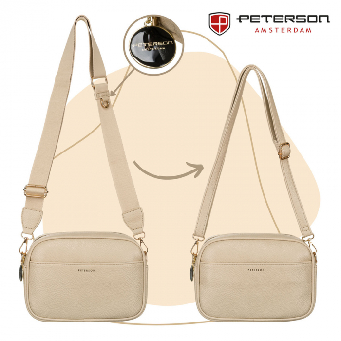 Geantă mică de damă bej, din piele ecologică, cu două curele de umăr incluse, Peterson PTR-PTN STY-2-F19 D.BEIG [8]