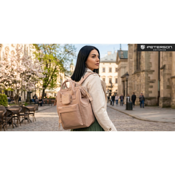 Rucsac bej pentru femei cu spațiu pentru laptop, fabricat din poliester, cu un singur compartiment - Peterson [7]