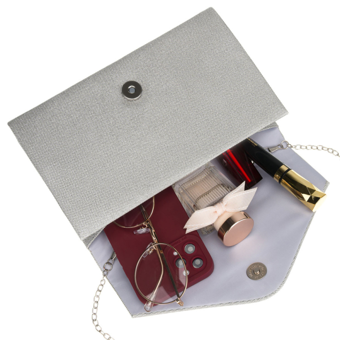 Geantă tip clutch cu sclipici argintiu și un lanț elegant - Rovicky PTR-R-XS030-2-0856 SILVE [6]