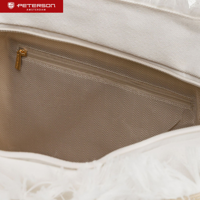 Geantă mare de plajă cu fermoar, albă și bej, geantă shopper - Peterson PTR-PTN MX05-M-WHITE-BEI [11]