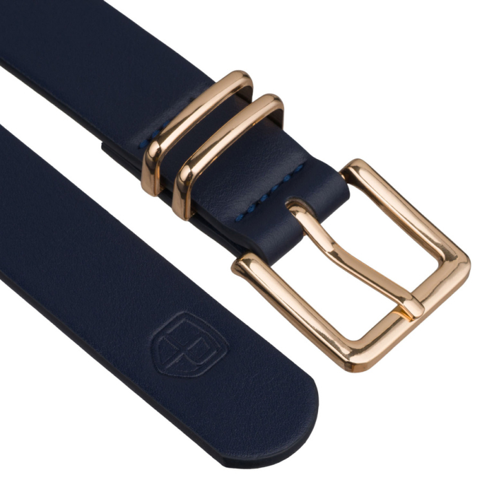 Curea îngustă de damă din piele ecologică bleumarin cu cataramă aurie - Peterson PTR-PTN STU-15G1 [3]