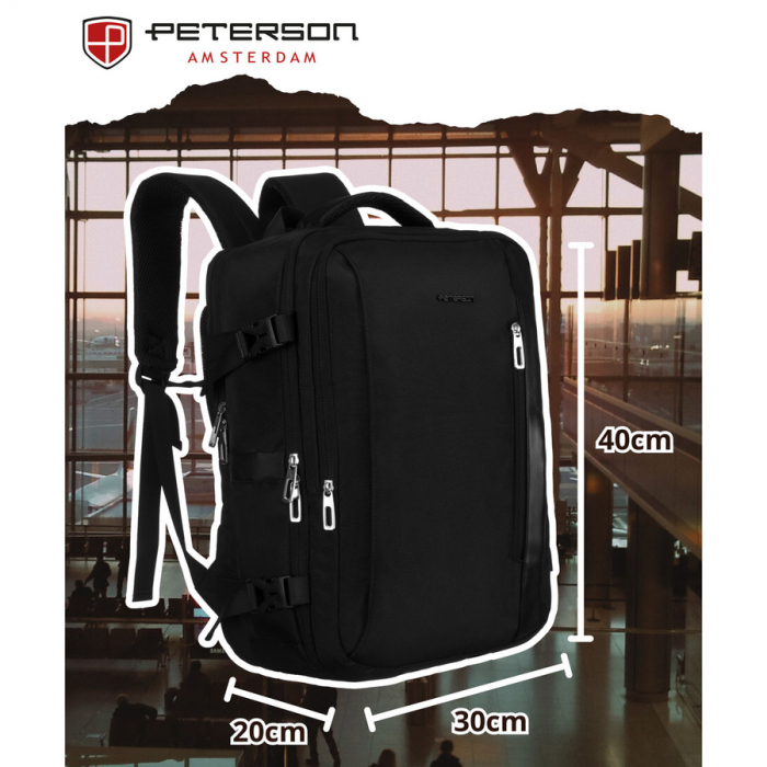 Rucsac negru de călătorie cu spațiu pentru laptop, perfect pentru bagajul de mână în avion - Peterson PTR-PTN 24403-6935 BLACK [2]