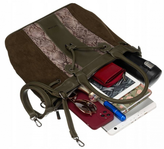 Geanta de dama din piele ecologica cu motiv piele de sarpe - David Jones PTR-6885-5 KHAKI [7]
