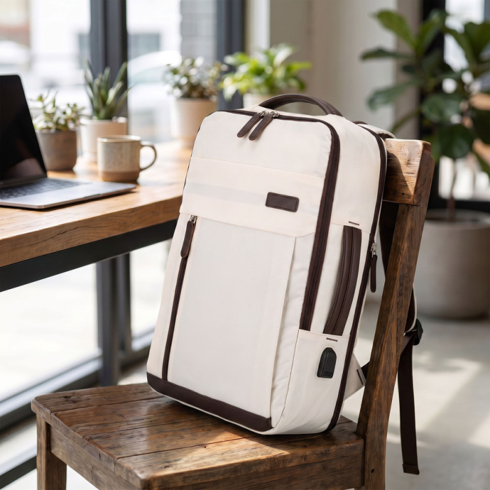 Rucsac de călătorie bej din poliester cu buzunar pentru laptop - Peterson [4]