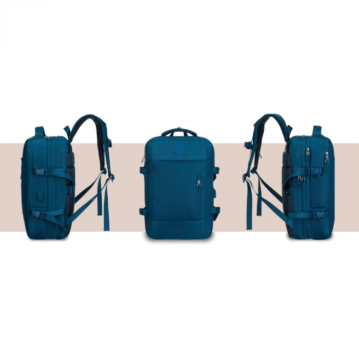 Rucsac de călătorie albastru, perfect pentru bagajul de mână și echipat cu curele de compresie - Peterson PTR-PTN 24421-5104 BLUE [7]