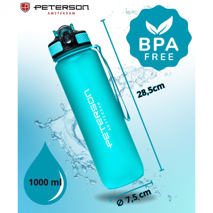 Sticlă de apă turcoaz din Tritan și prevăzută cu o fundă - Peterson PTR-PTN HY-8014-1L-9614 [4]