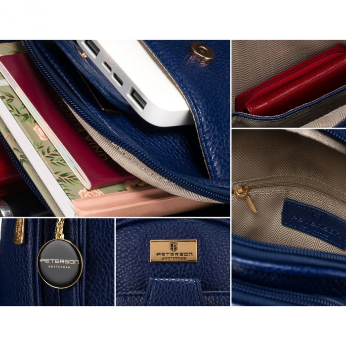Geantă mică de umăr sau crossbody pentru femei, urbană, bleumarin cu accesorii aurii, piele ecologică, Peterson PTR-PTN SSY-1-F19 NAVY [8]