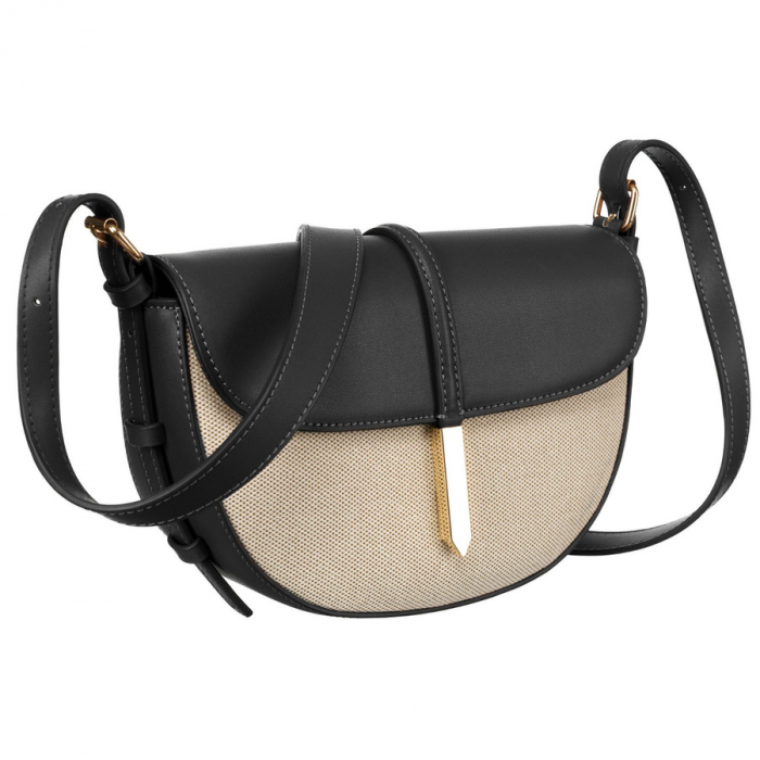 Geantă de damă crossbody bej și neagră, din piele și pânză Peterson PTR-PTN CAN-03 NAT-BLACK [1]